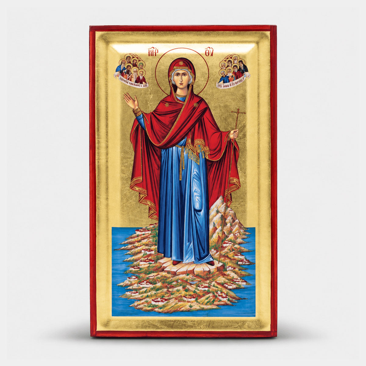 Icoană Bizantină Maica Domnului – Ocrotitoarea Sfântului Munte Athos – 27 x 15 cm