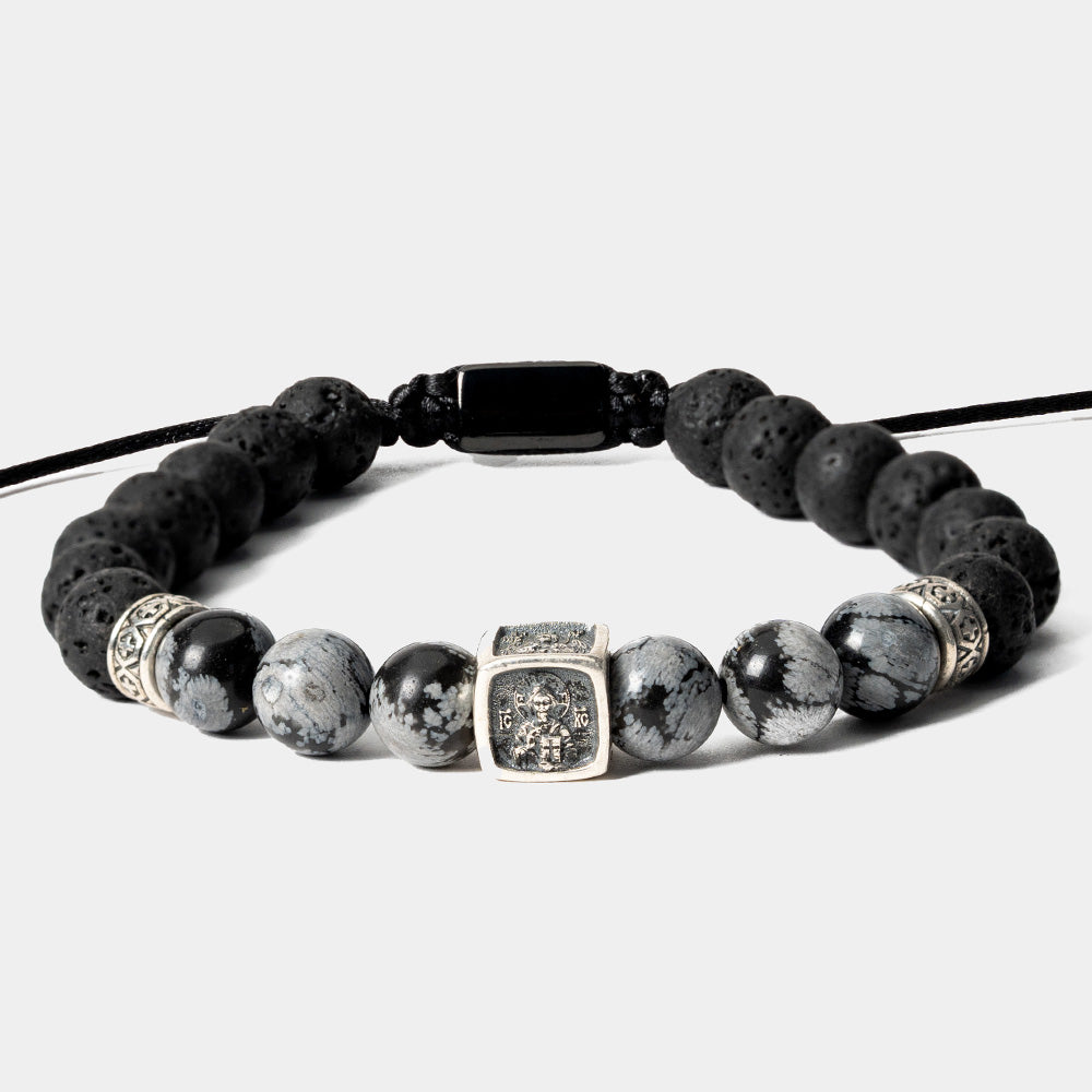 Brățară Cub 4 Fețe – Obsidian și Lavă Vulcanică – Cuvinte de Foc