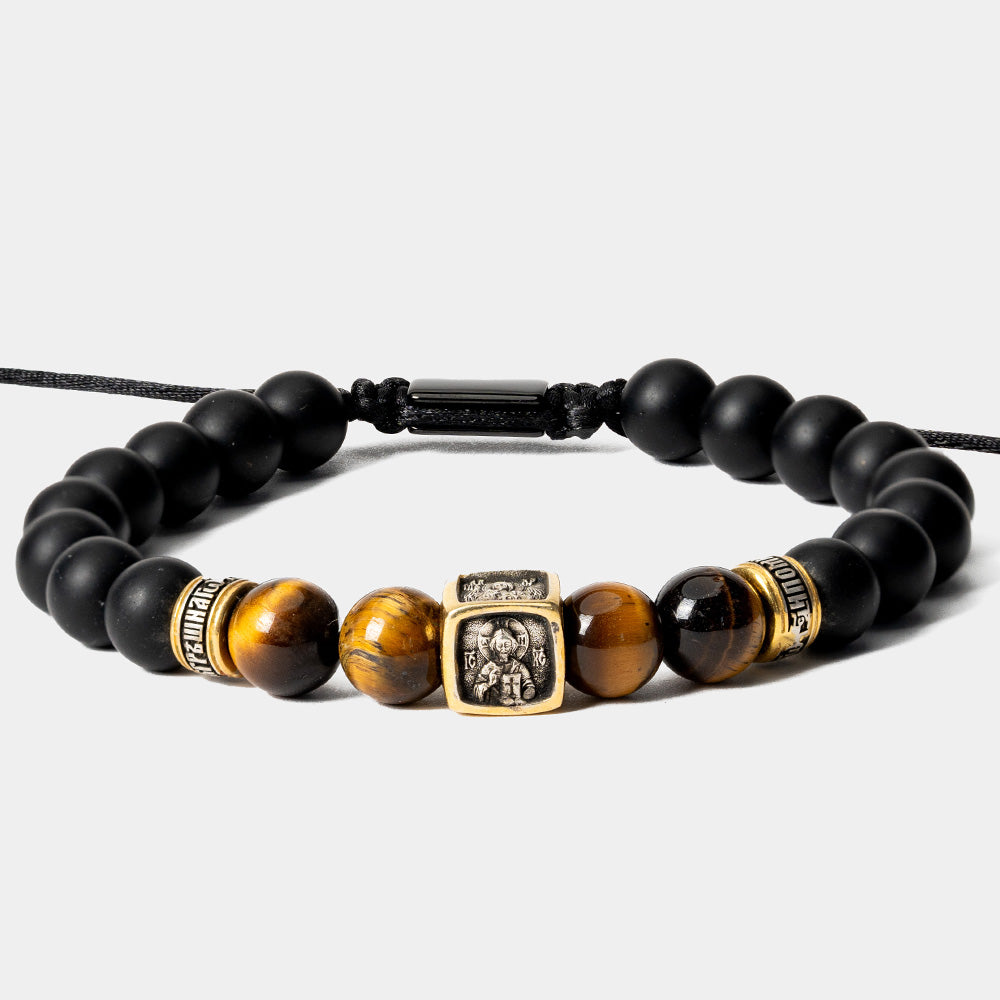 Brățară Cub 4 Fețe – Ochi de Tigru Galben și Onix Mat – Purtătorul de Binecuvântare