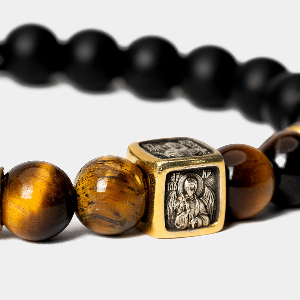 Brățară Cub 4 Fețe – Ochi de Tigru Galben și Onix Mat – Purtătorul de Binecuvântare
2