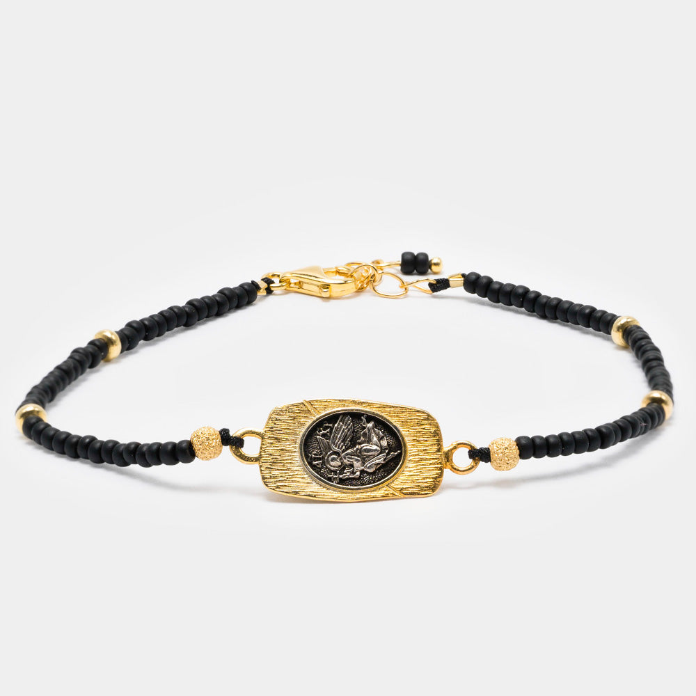 Brățară Elegantă cu Mărgele Miyuki și Medalion Îngerul Păzitor - Design Bizantin