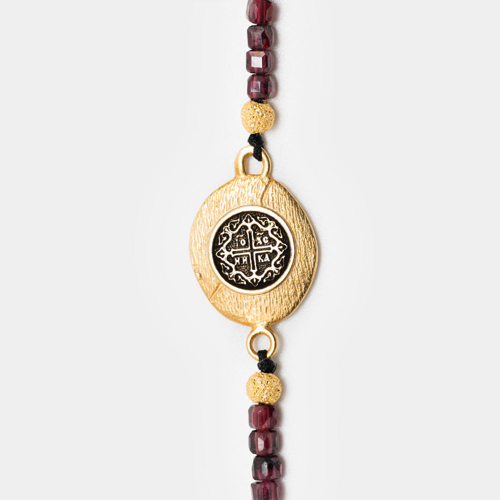 Bracelet with Garnet Stones and Our Lady with Seven Arrows Medallion - Byzantine Craftsmanship