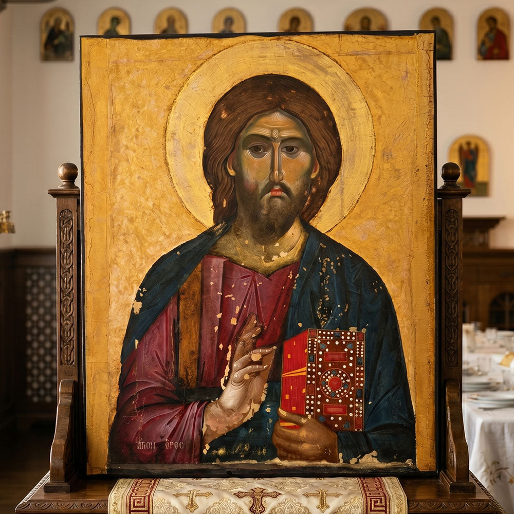Icoană Bizantină Pictata Hristos Pantocrator (100 x 80 cm)