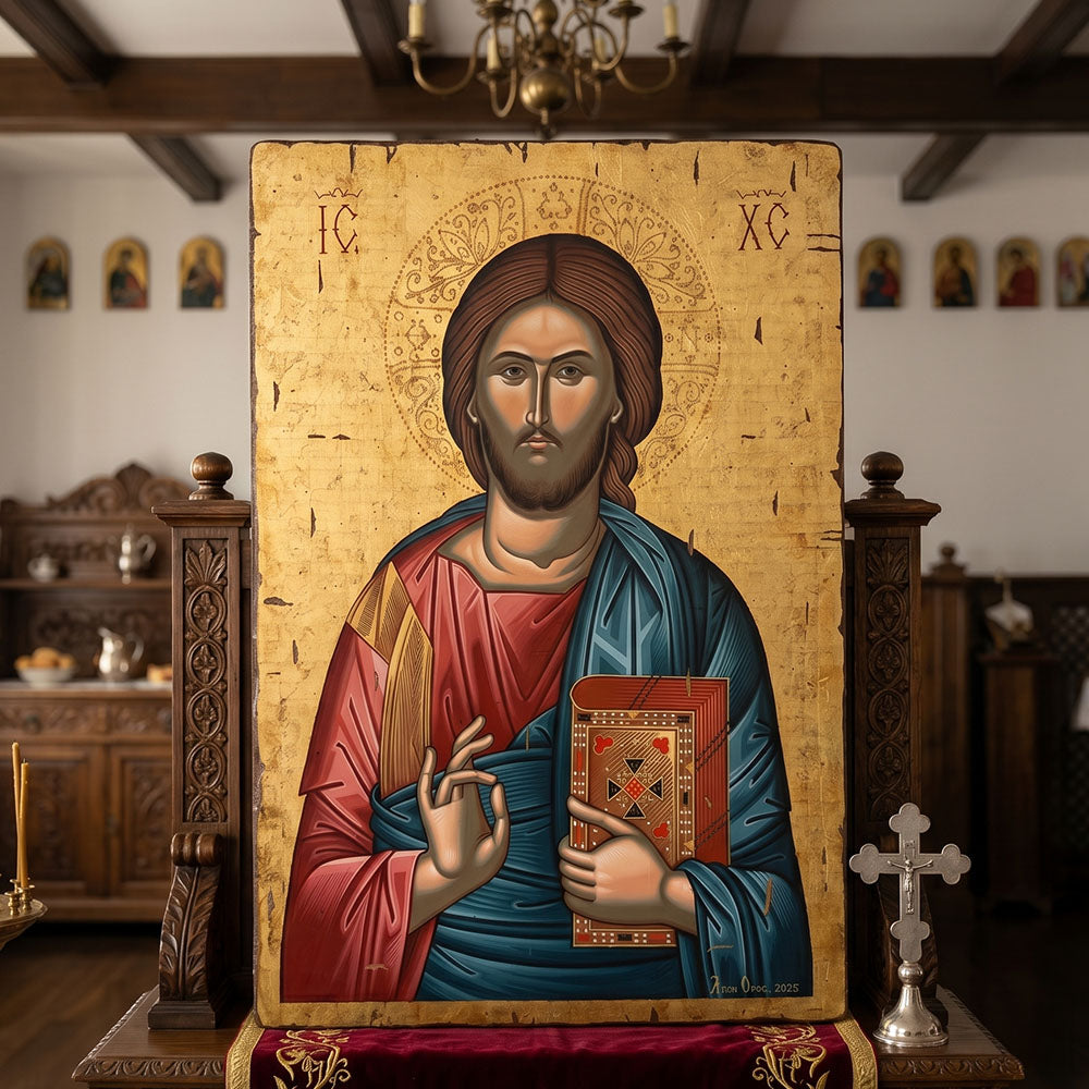 Icoană Pictata Bizantină Hristos Pantocrator (36 x 54 cm)