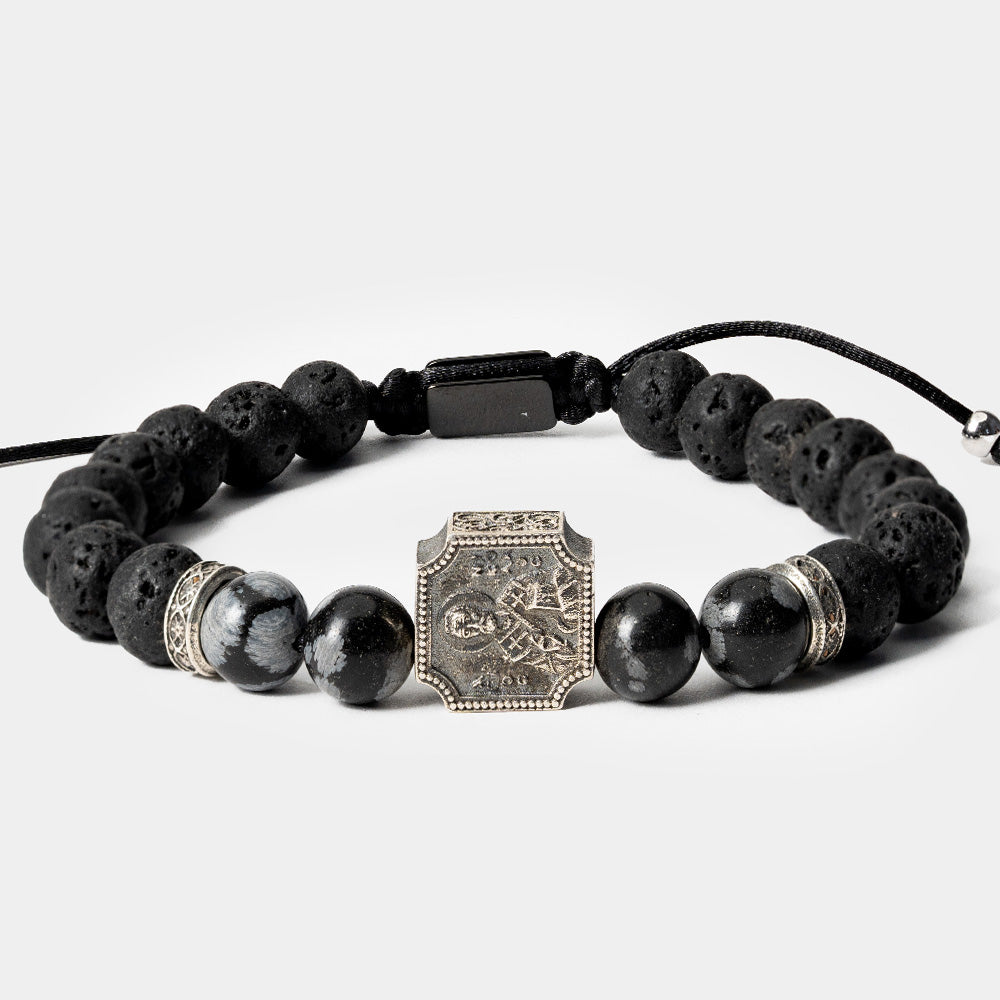 Brățară Sfântul Nicolae „Stavronichita” – Lavă Vulcanică și Obsidian – Scutul Milostivirii