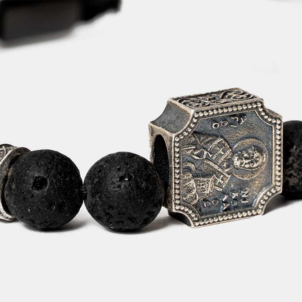 Brățară Sfântul Nicolae „Stavronichita” – Lavă Vulcanică și Howlit – Binecuvântarea Celui Răbdător1