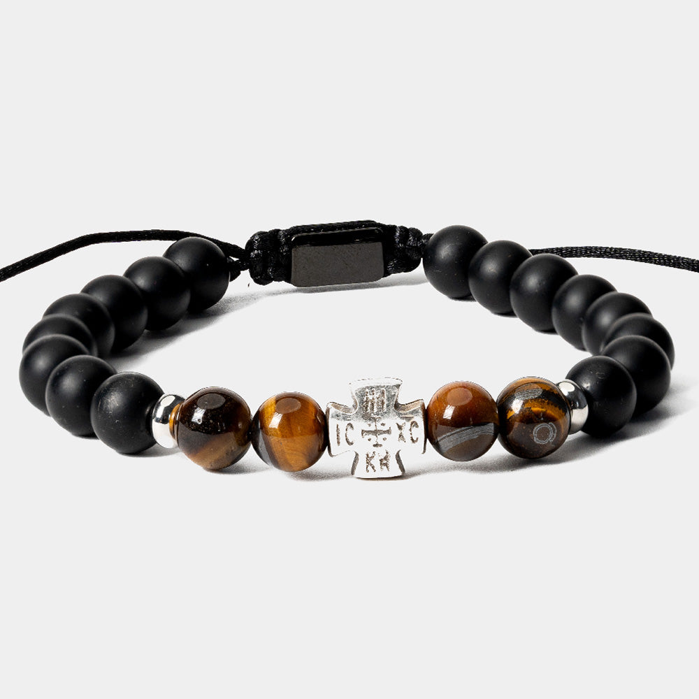 Brățară Crucea Bizantină – Ochi de Tigru și Onix – Lumina Biruitoare