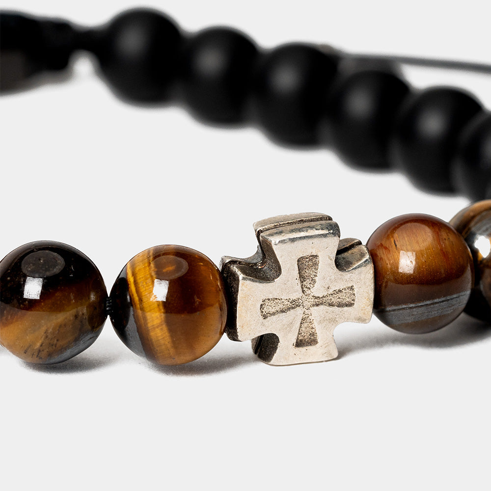 Brățară Crucea Bizantină – Ochi de Tigru și Onix – Lumina Biruitoare1
