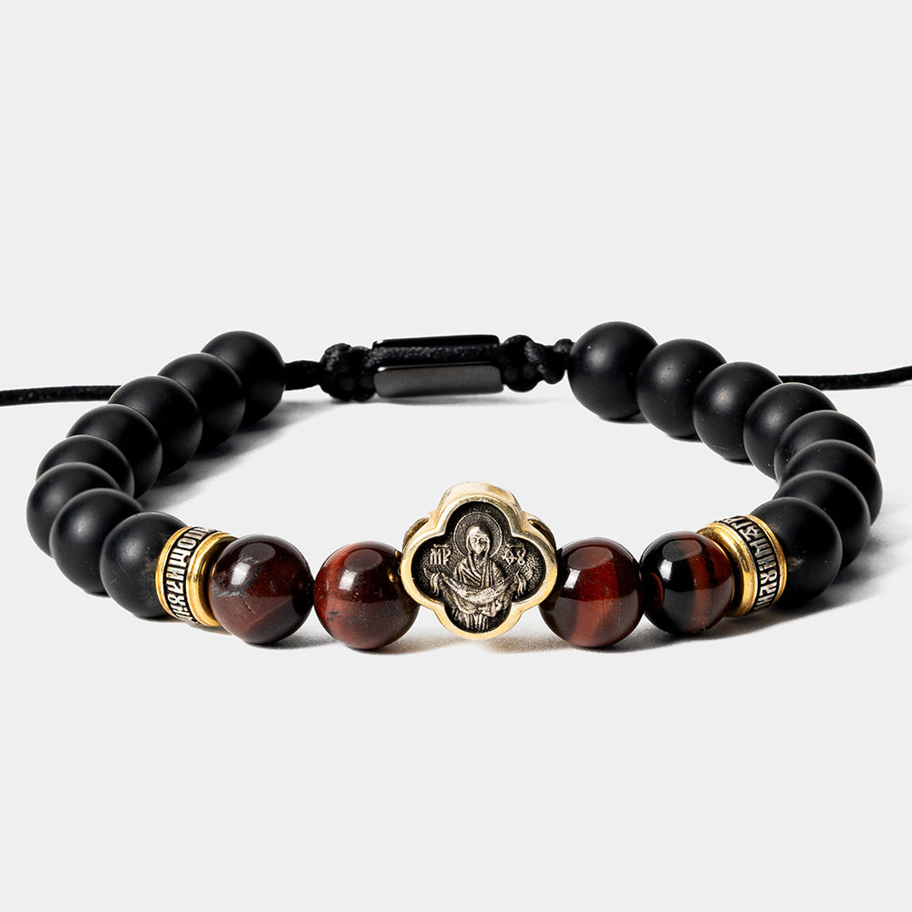 Brățară Acoperământul Maicii Domnului „Vlaherne” – Ochi de Tigru și Onix – Focul Blândeții