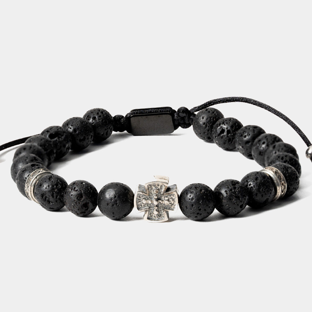 Brățară Crucea Bizantină – Lavă Vulcanică – Rugăciunea Tăcerii