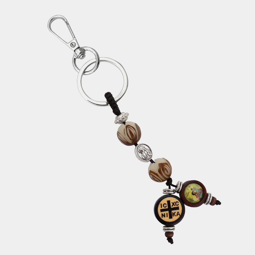 Breloc cu Sfântul Hristofor și IC XC NIKA – Boabe Naturale Decorative – YPOMONI