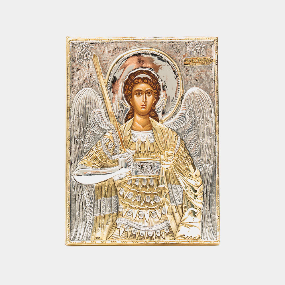 Icoana Sfântului Arhanghel Mihail cu Sabia – ferecătură aurită, 12,7 x 17 cm, fără ramă