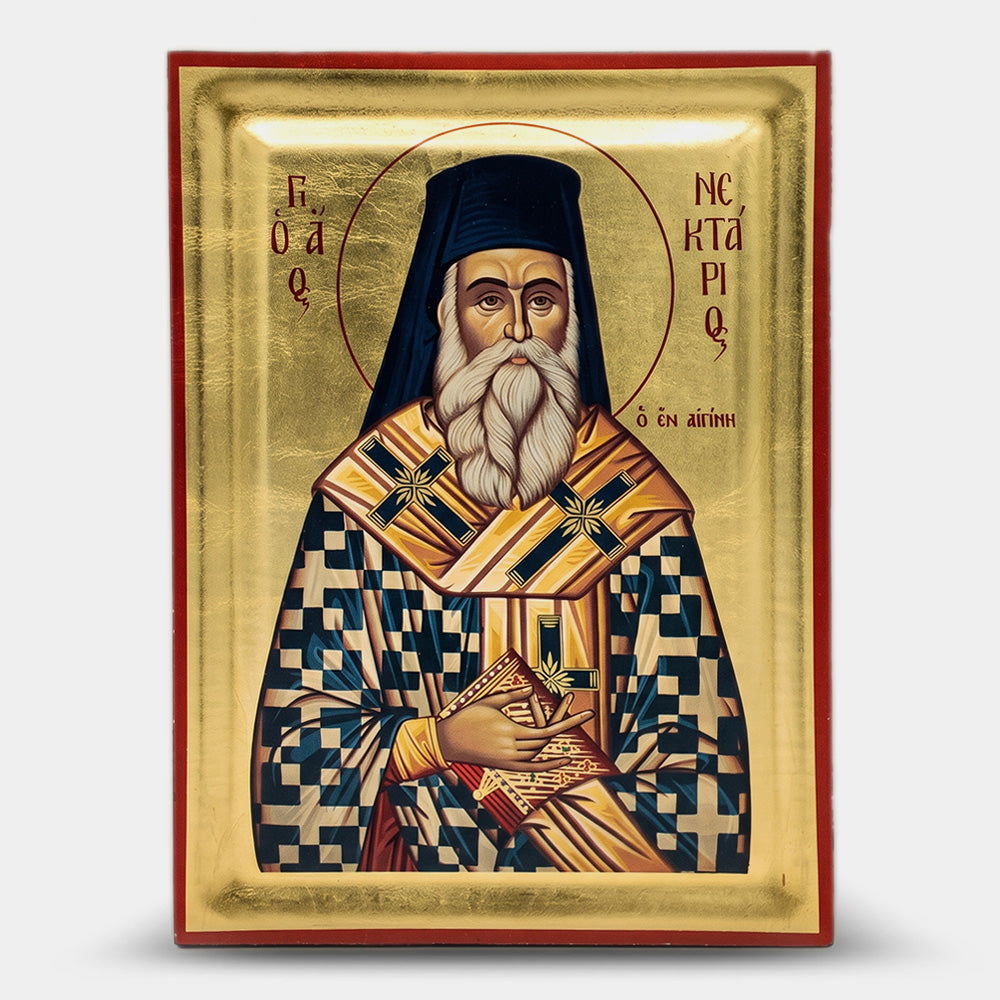 Icoană bizantină Sfântul Nectarie de la Eghina — foiță de aur