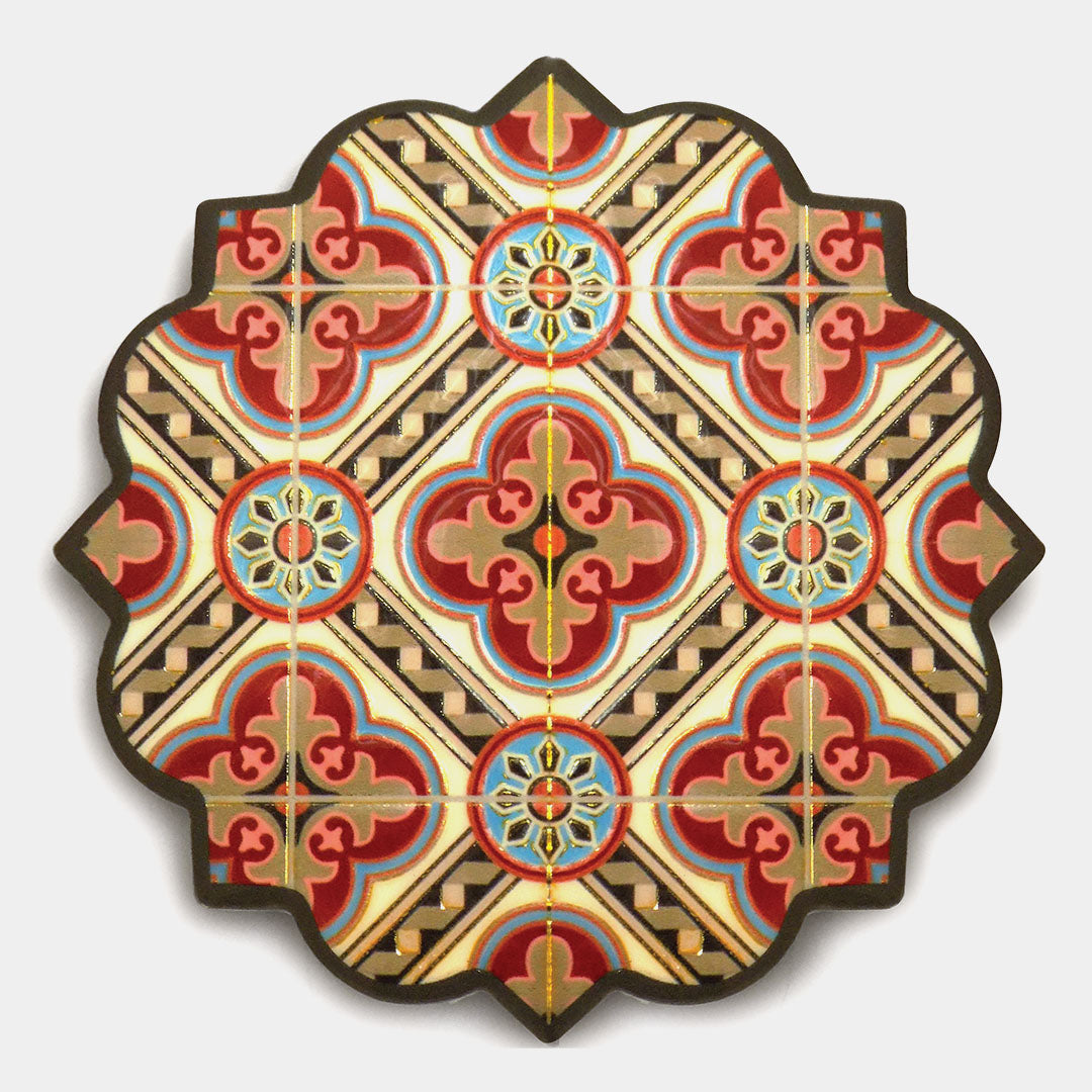 Set 4 Suporturi Pahare Ceramice în Relief – Motive Roșii și Albastre – YPOMONI
