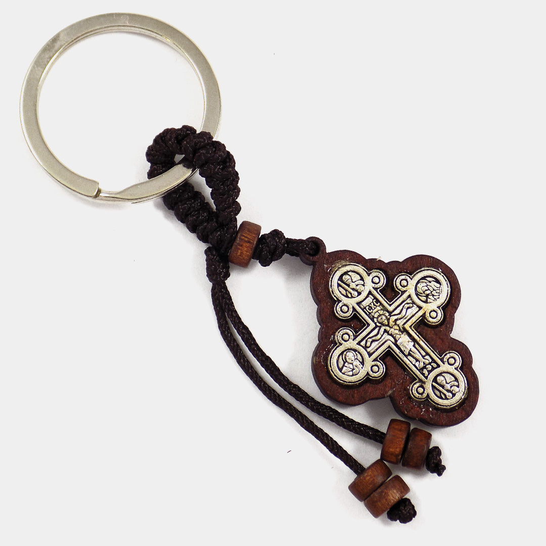 Breloc cu Cruce Ortodoxă din Lemn și Metal – Model Athonit – YPOMONI