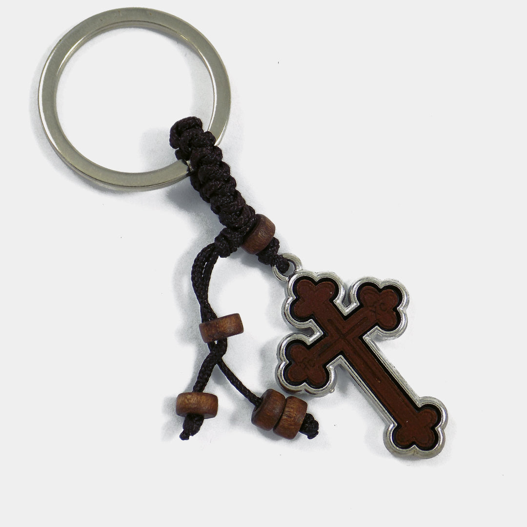 Breloc cu Cruce Ortodoxă IC XC NIKA – Lemn și Metal – YPOMONI