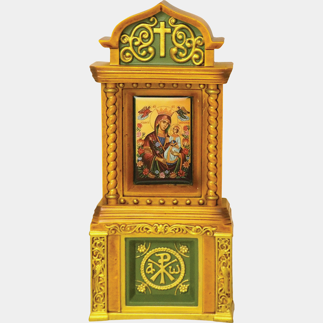 Iconostas Ceramic pentru Masă sau Perete – Maica Domnului Trandafirul Cel Neveștejit (19 cm) – YPOMONI