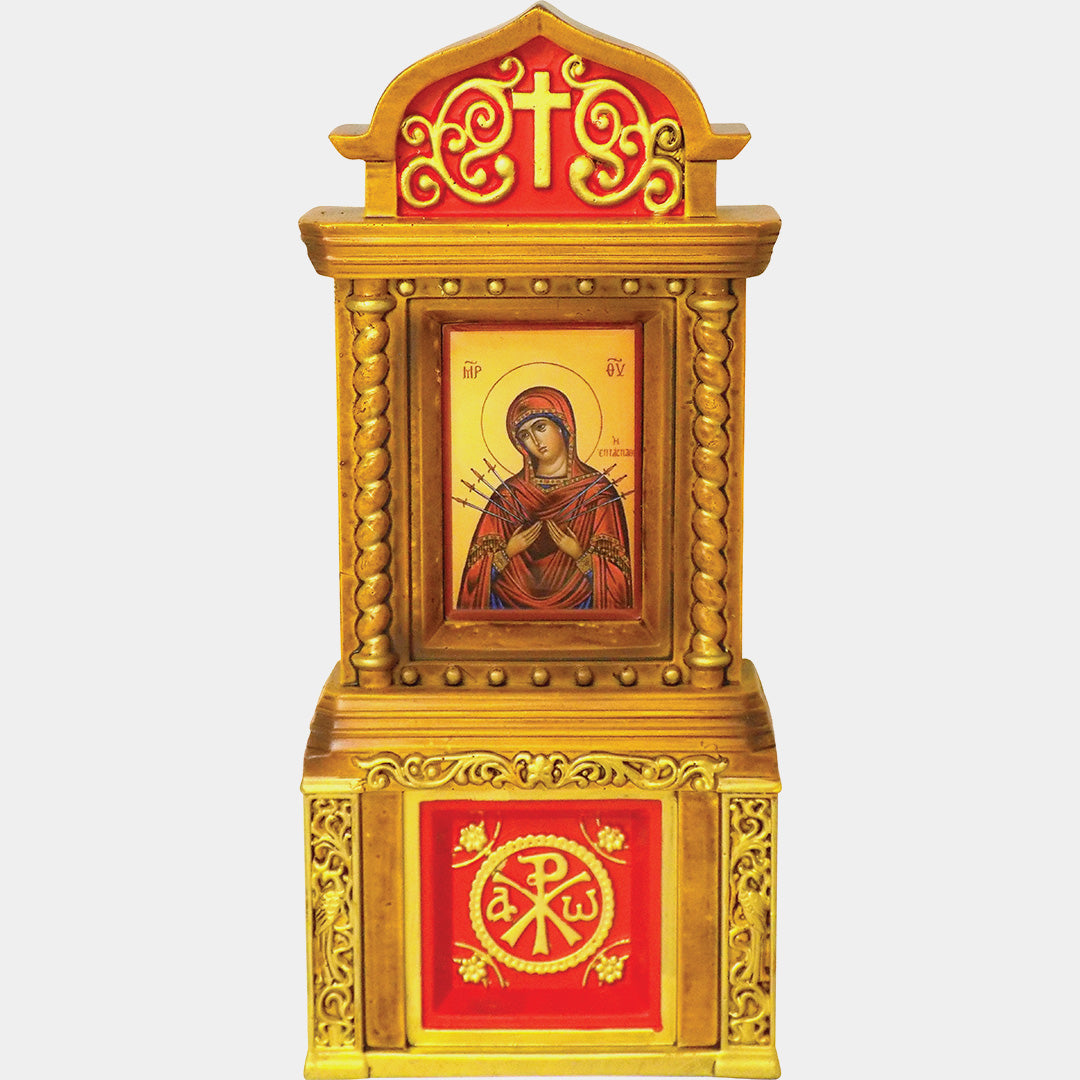 Iconostas Ceramic pentru Masă sau Perete – Maica Domnului cu Șapte Săgeți (19 cm) – YPOMONI