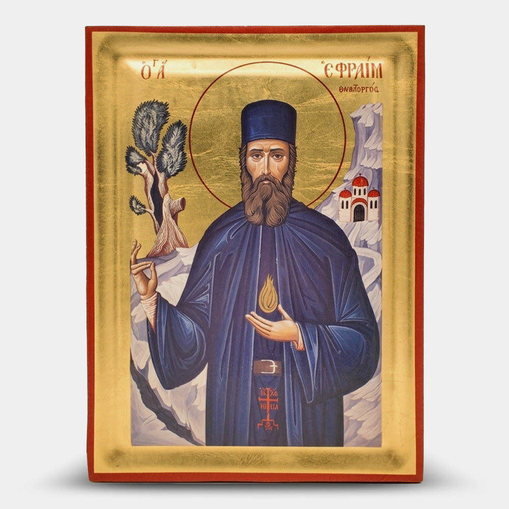 Icoană bizantină Sfântul Efrem cel Nou — foiță de aur