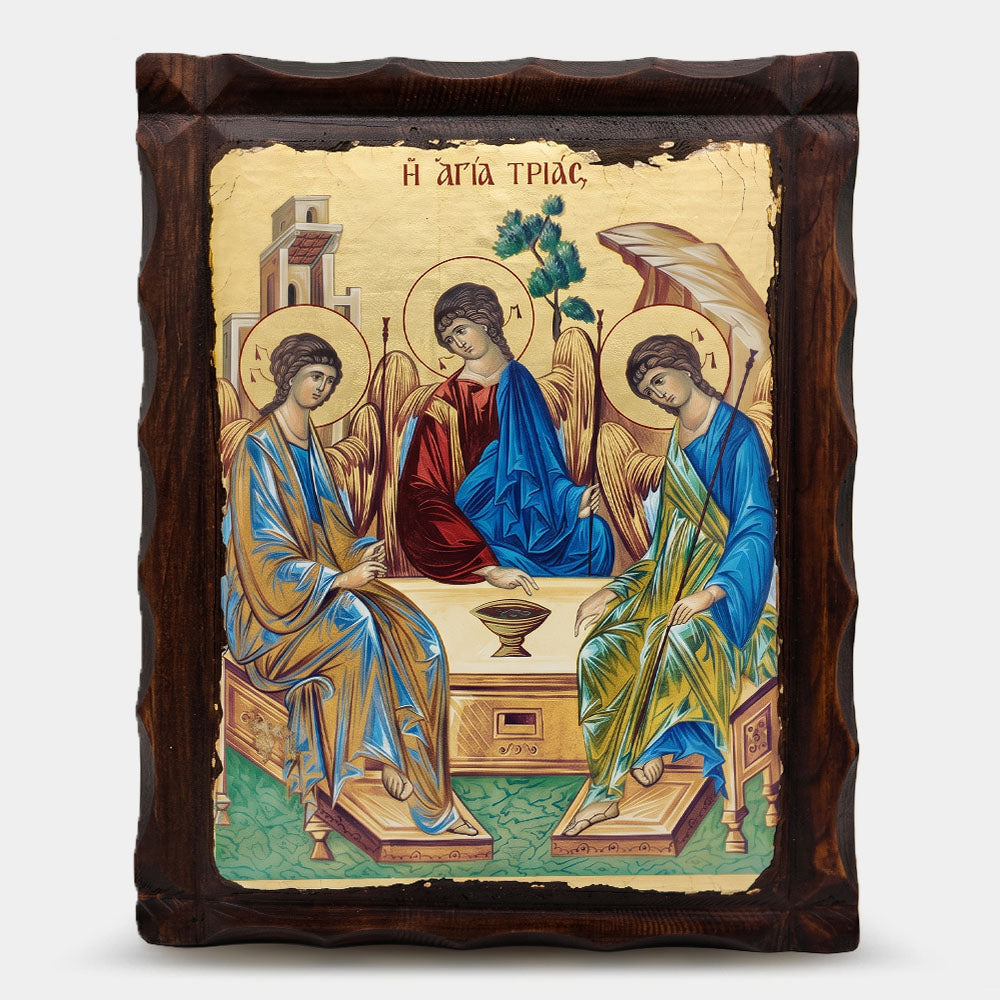 Icoană bizantină patinată Sfânta Treime — 22×29,5 cm